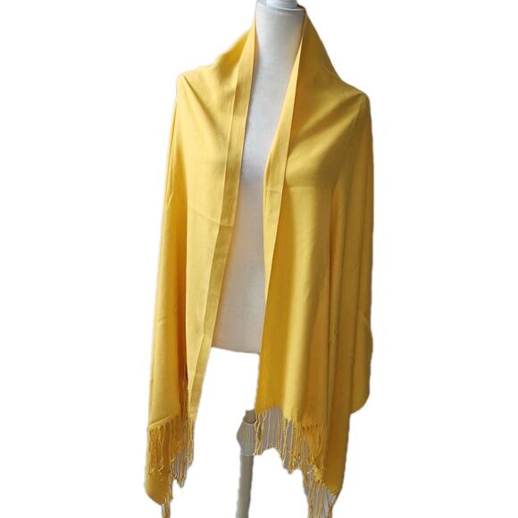Nexxt Cashmere Silk Wrap Scarf Marigold Yellow Fringe Preppy Old Money Classic - Picture 4 of 9